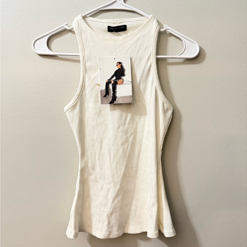 Naked Wardrobe‎ Ivory Ribbed Tank Top NEW